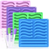 LUSHYUM silicone gummy worm molds set with 4 molds, 2 droppers, and cleaning brush for homemade gummy candies